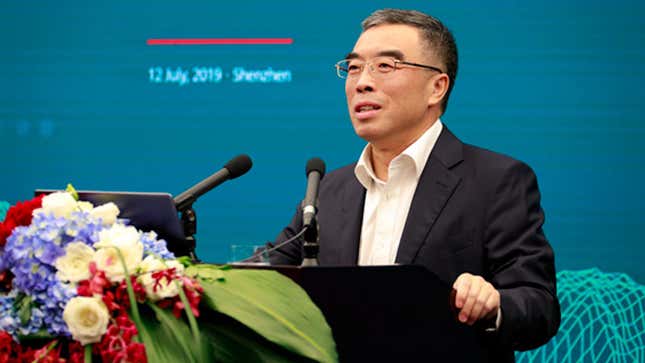 Huawei chairman Liang Hua at a press conference in Shenzhen, China on July 12, 2019
