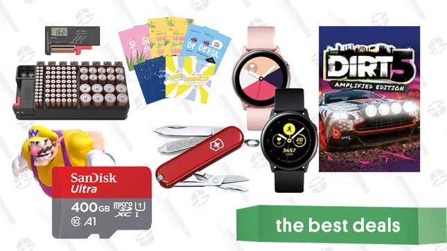 Image for article titled Wednesday&#39;s Best Deals: SanDisk 400GB microSD, Dirt 5, Samsung Galaxy Active 2, PlayStation Plus, Battery Tester, FaceTory Sheet Masks, and More