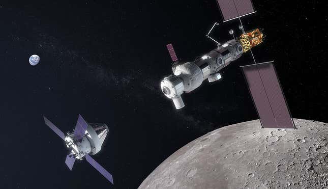 Concepto artístico de la Orion, aproximándose a Gateway