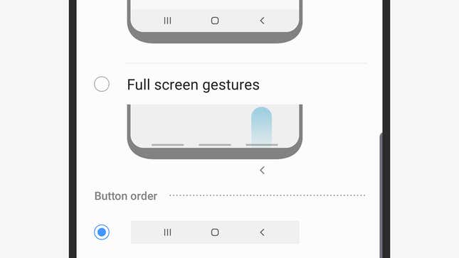 Android 9 options on a Samsung phone.