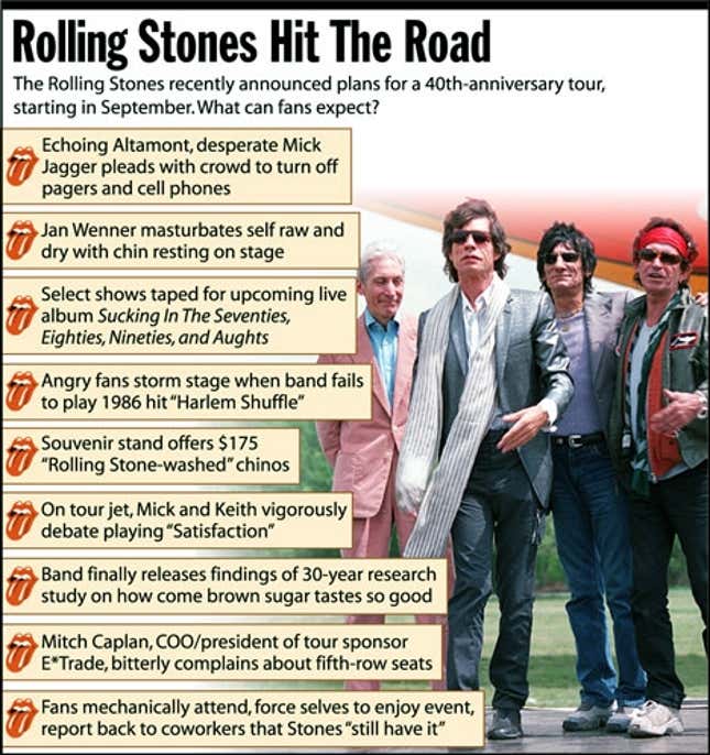 The Rolling Stones recently announced plans for a 40th-anniversary tour, starting in September. What can fans expect?