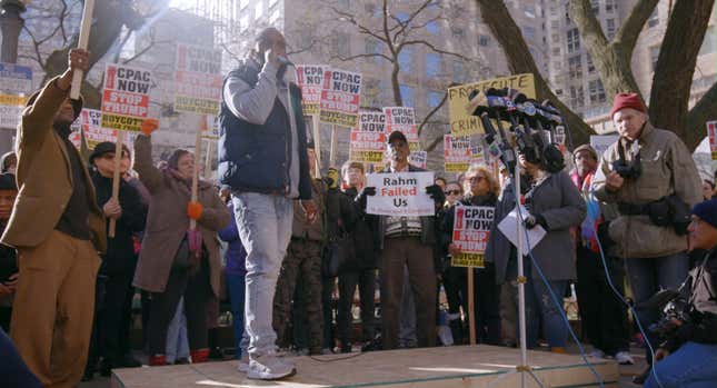Will Calloway and other Chicago residents protest the shooting of Laquan McDonald in 16 Shots