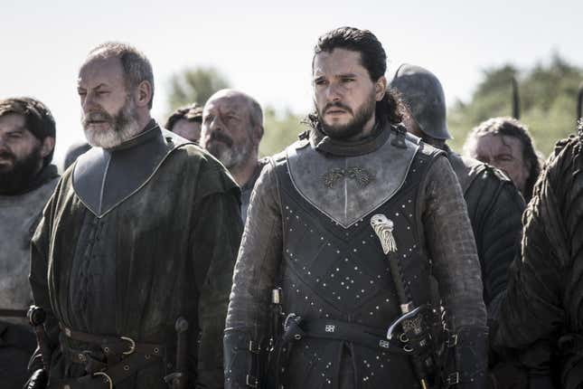 Davos and Jon look at something, I dunno. Probably something Dany set on fire.