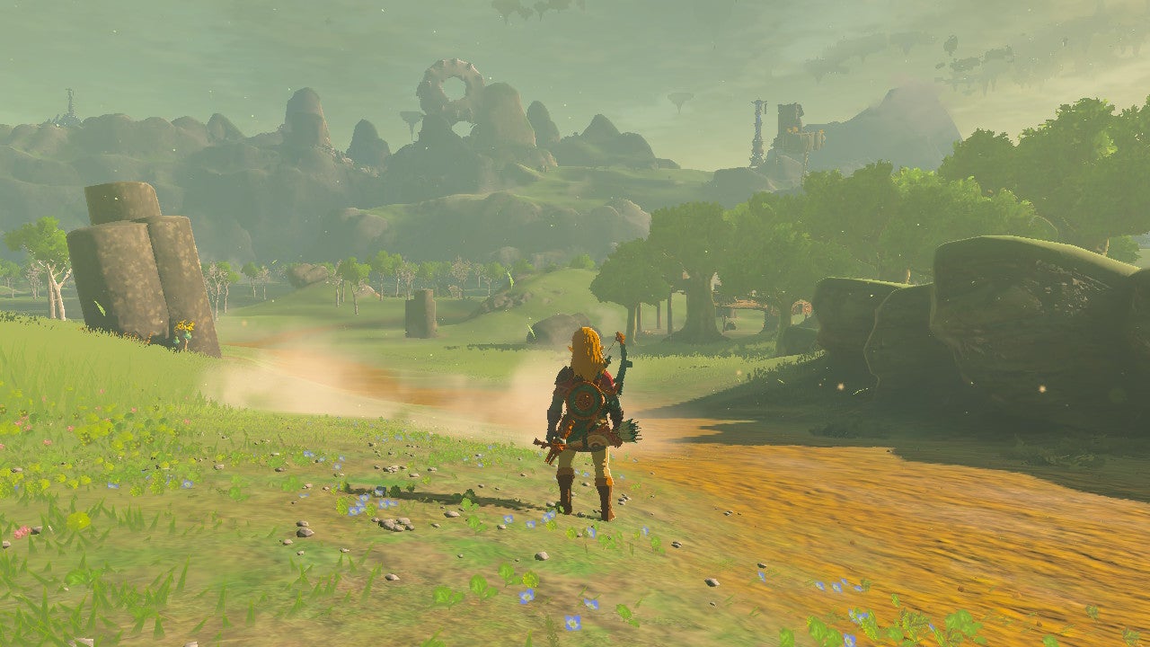 Link stands on a path in Hyrule.