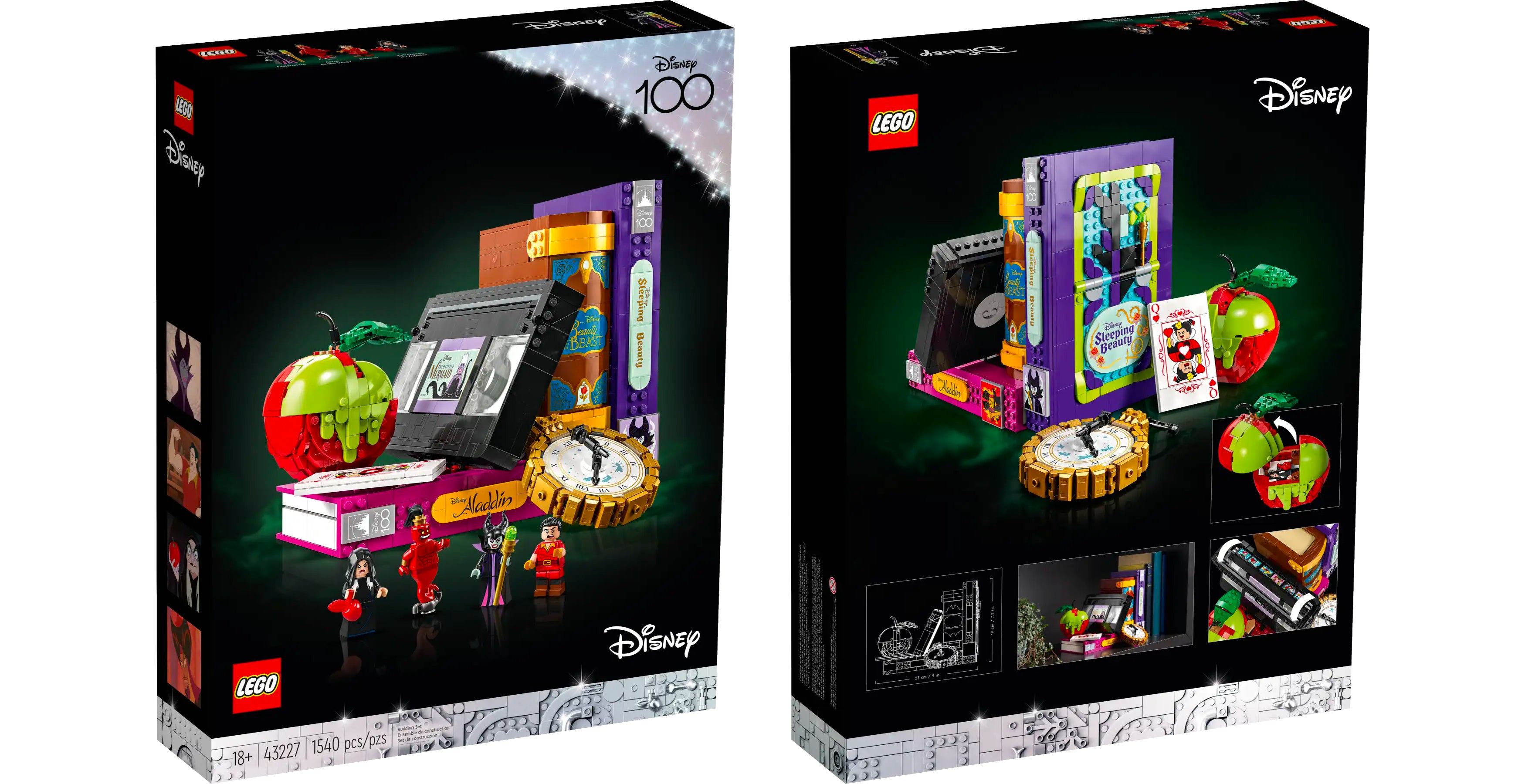 الجزء الأمامي والخلفي من صندوق مجموعة Lego Disney Villain Icons.