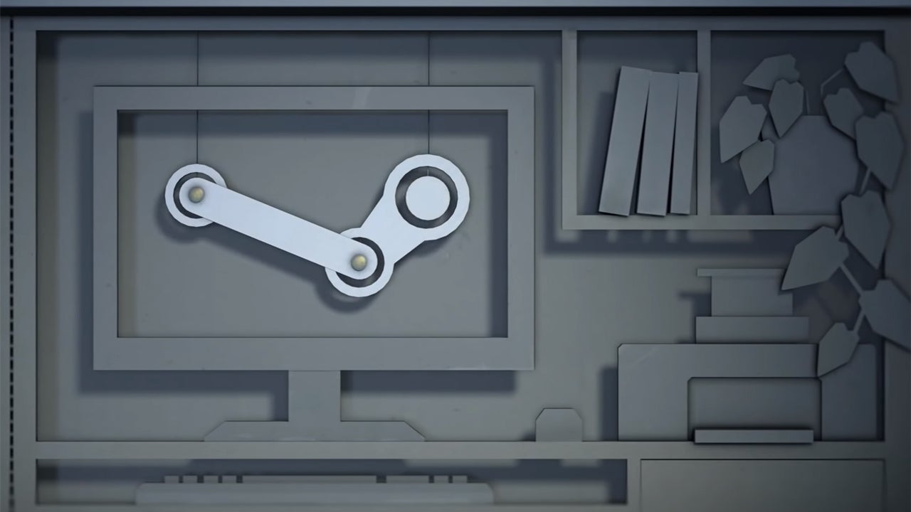 O logotipo do Steam está localizado na moldura da TV.