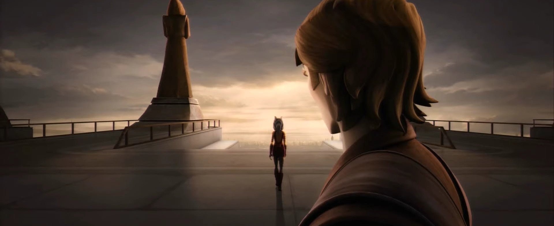 Anakin Skywalker ينظر إلى مغادرة Ahsoka Tano the Star Wars: Clone Wars "الجيداي الخاطئ."