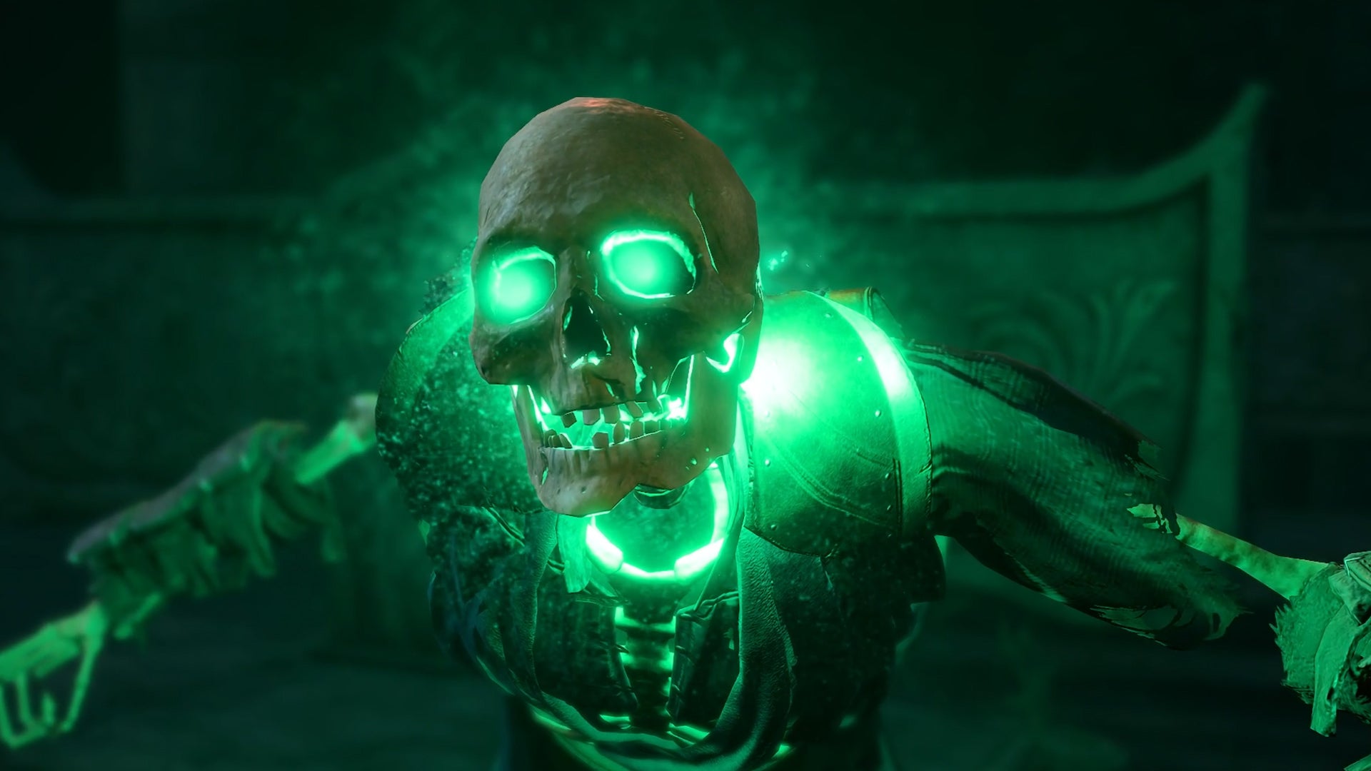 Skeleton glows green.
