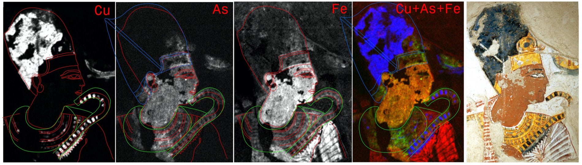 تصوير الأشعة السينية الفلورية التي تظهر جوانب رمسيس الثاني غير المرئية للعين المجردة.