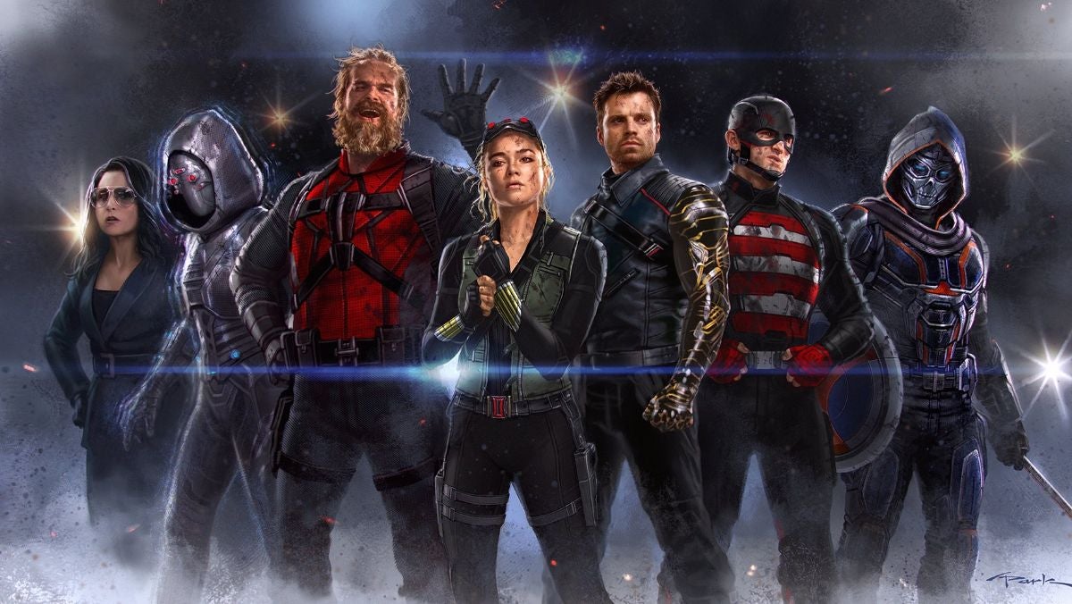 فن مفاهيمي لـ Marvel's Thunderbolts يضم الممثلين الرئيسيين.