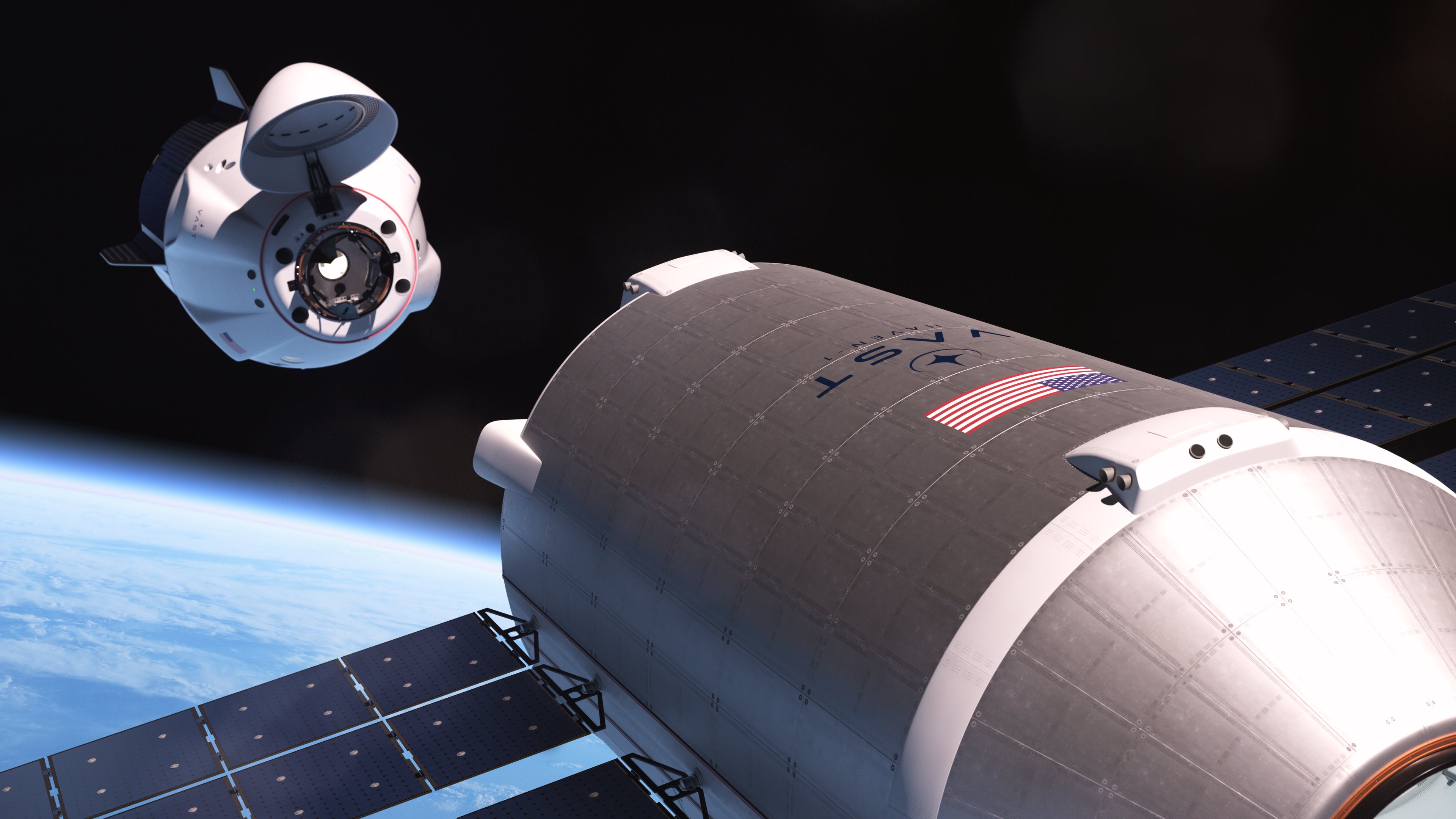 رسم توضيحي لـ SpaceX Dragon يقترب من Haven-1 للرسو.