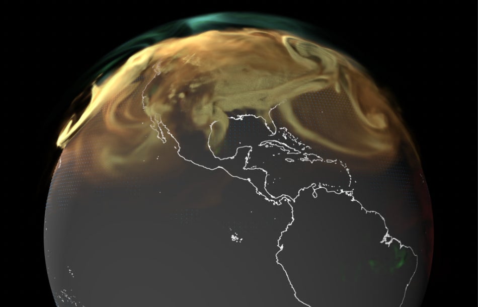 أداة تصور من وكالة ناسا تُظهر إضافة ثاني أكسيد الكربون إلى الغلاف الجوي للأرض على مدار عام 2021.