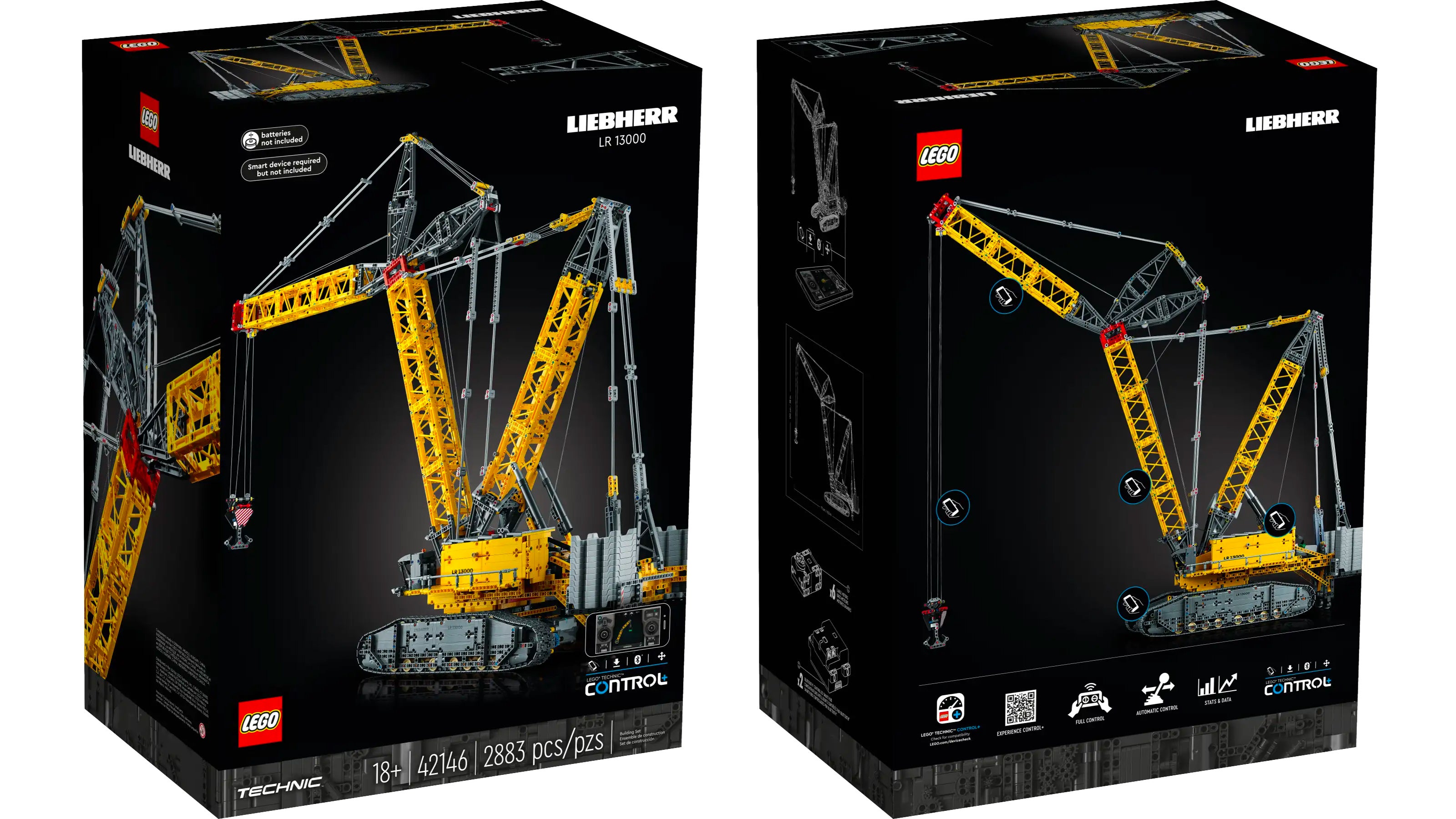 الجزء الأمامي والخلفي من عبوة نموذج Lego Technic Liebherr Crawler Crane LR 13000.