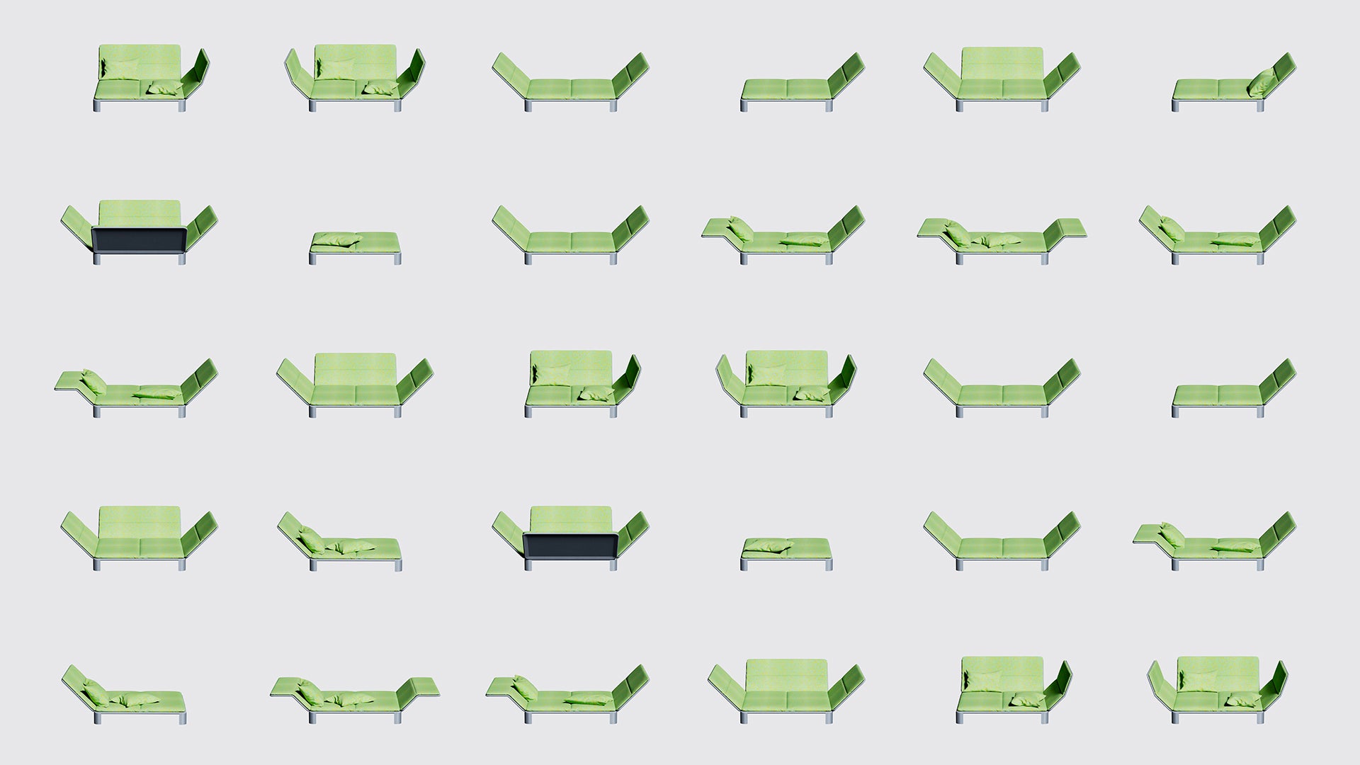 شبكة من الترتيبات المختلفة لمكونات Couch in an Envelope المختلفة.