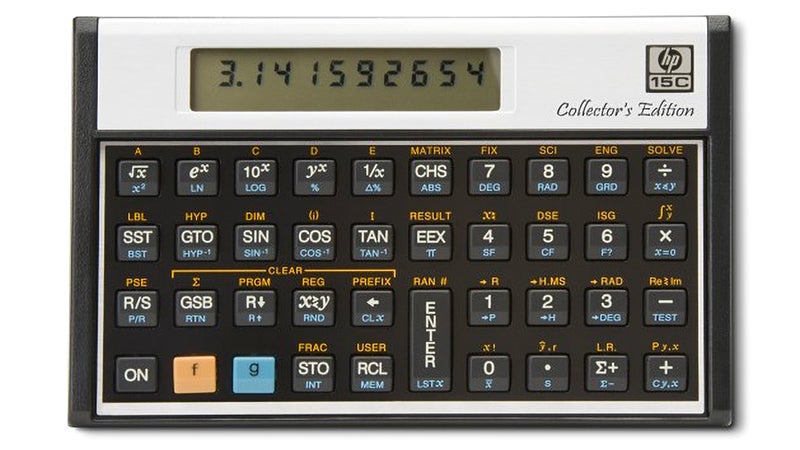 لقطة مقرّبة للآلة الحاسبة العلمية HP 15C Collector's Edition.