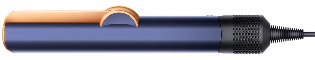 صورة Dyson Airstrait باللون الأزرق مع مشبك شعر مغلق.