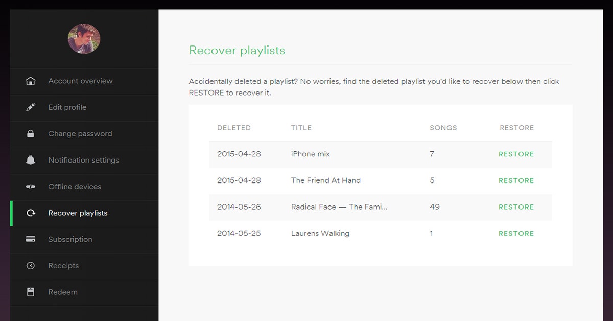 spotify playlist recovery