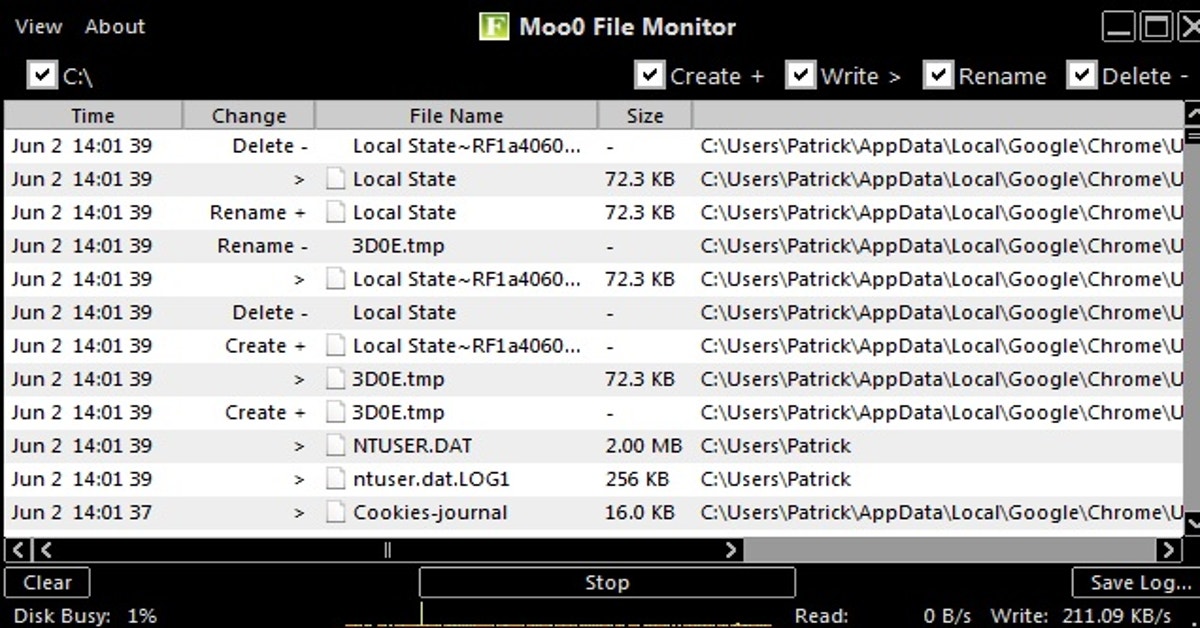 monitoring file changes windows