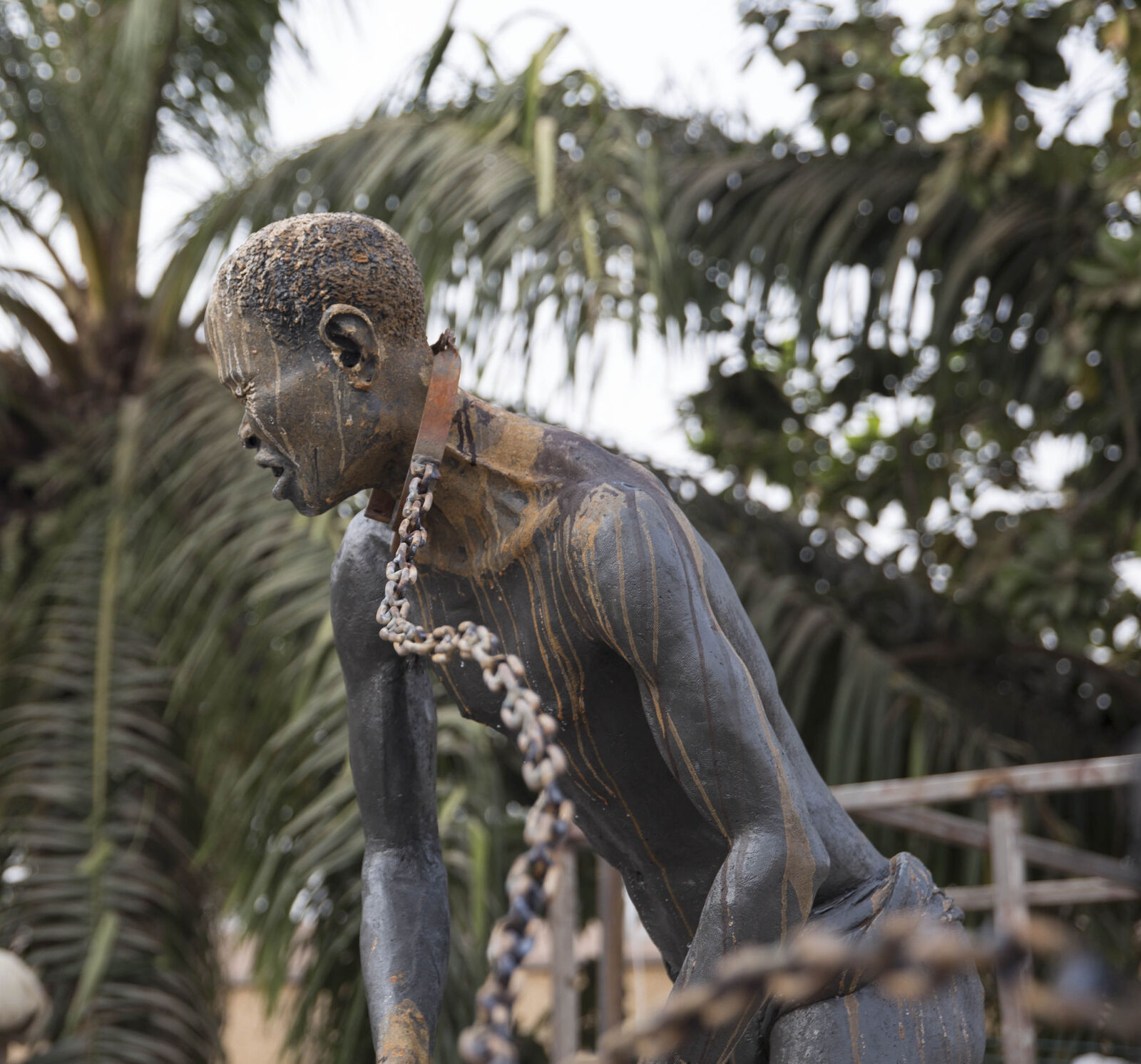 Enslaved man, part of the sculpture on display at the National Memorial of Peace and Justice, before it arrived in Alabama