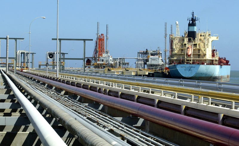 An oil tanker is loaded at Venezuela's Port Jose. 