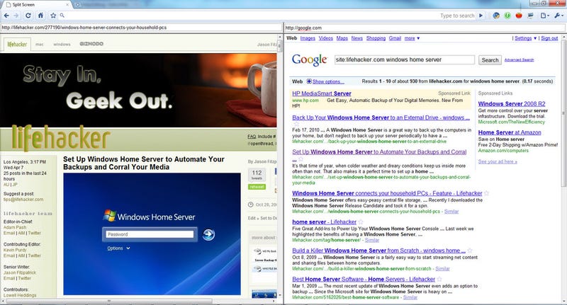Split Screen Slices Your Chrome Window Into Two Panes
