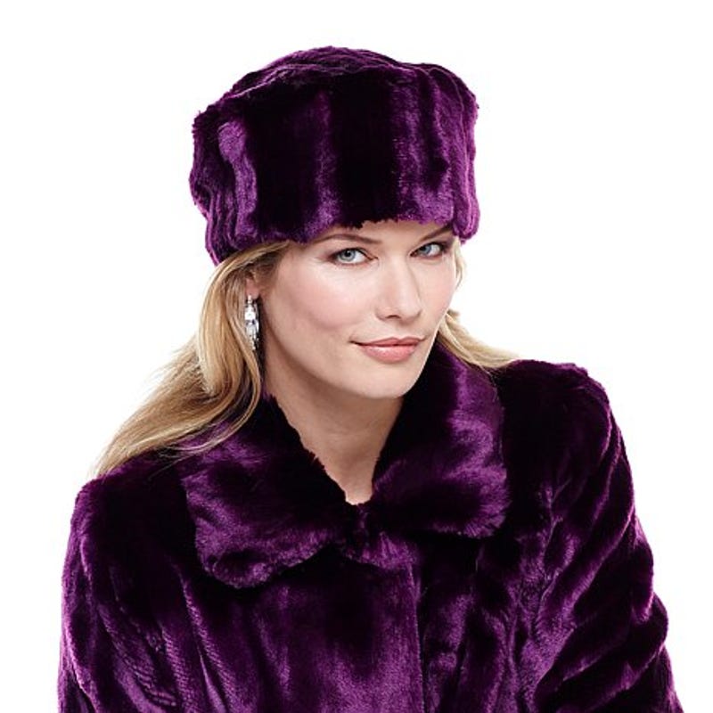 purple fur hat