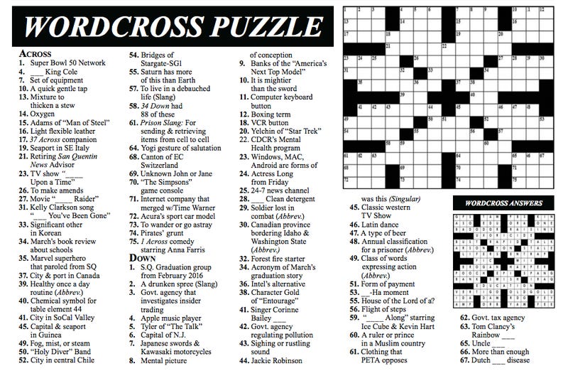 San Quentin State Prison publishes a crossword puzzle written ...