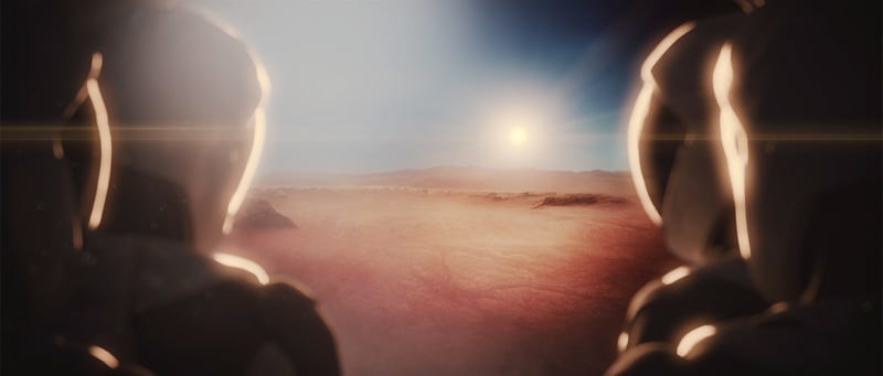 Conceptual image showing humans on the Martian surface.