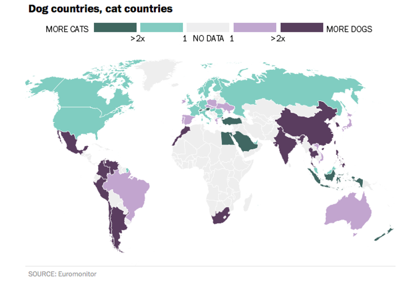 World Map Reveals How Countries Are Divided Between Cat And Dog Lovers