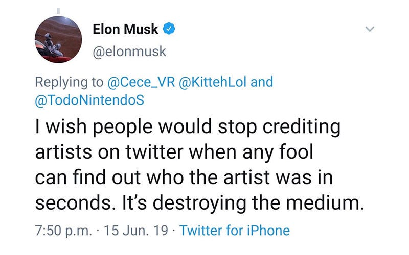Elon Musk Doesn T Learn Posts Uncredited Artwork Deletes Tweet