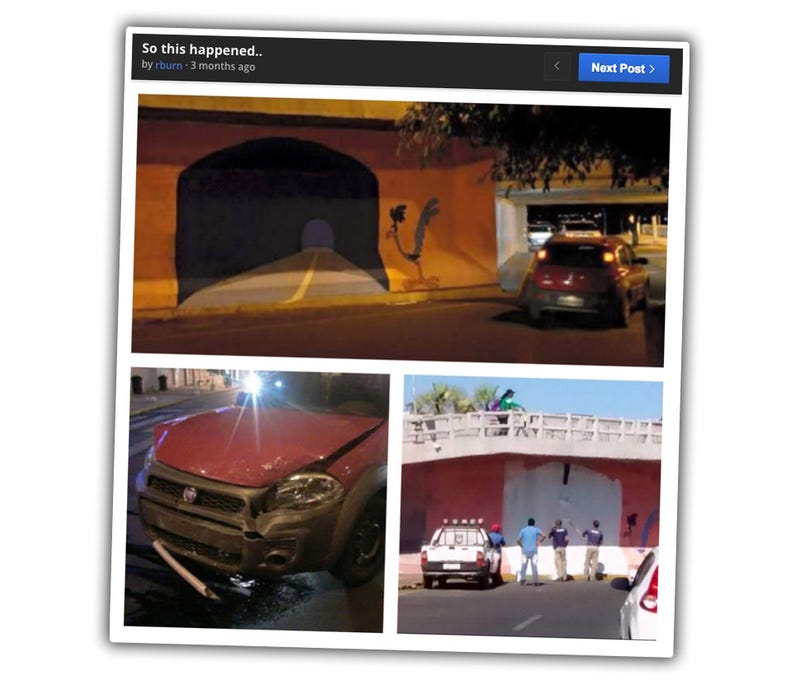 Real Life Wile E Coyote Drives Fiat Smack Into Painting Of Tunnel