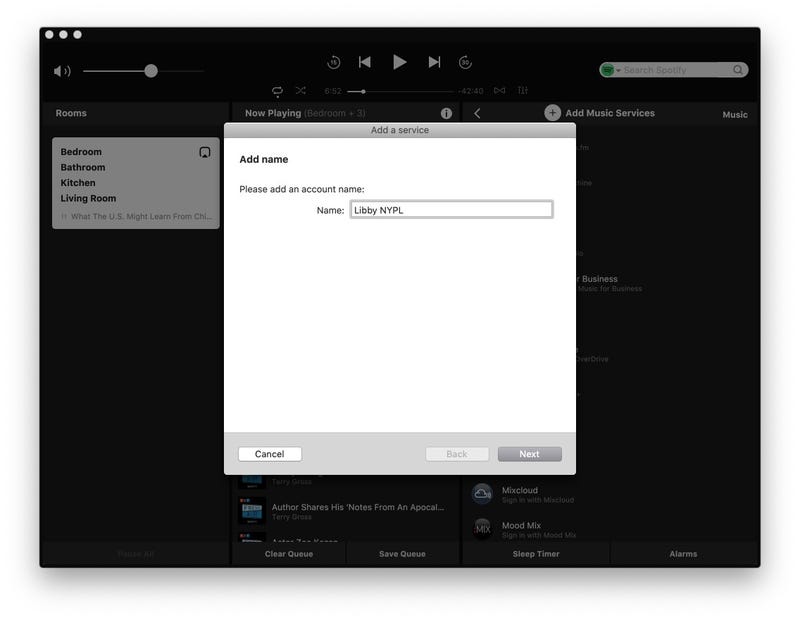 이미지에 대한 문서 제목을 청취하는 방법이 라이브러리의 오디오북 Sonos