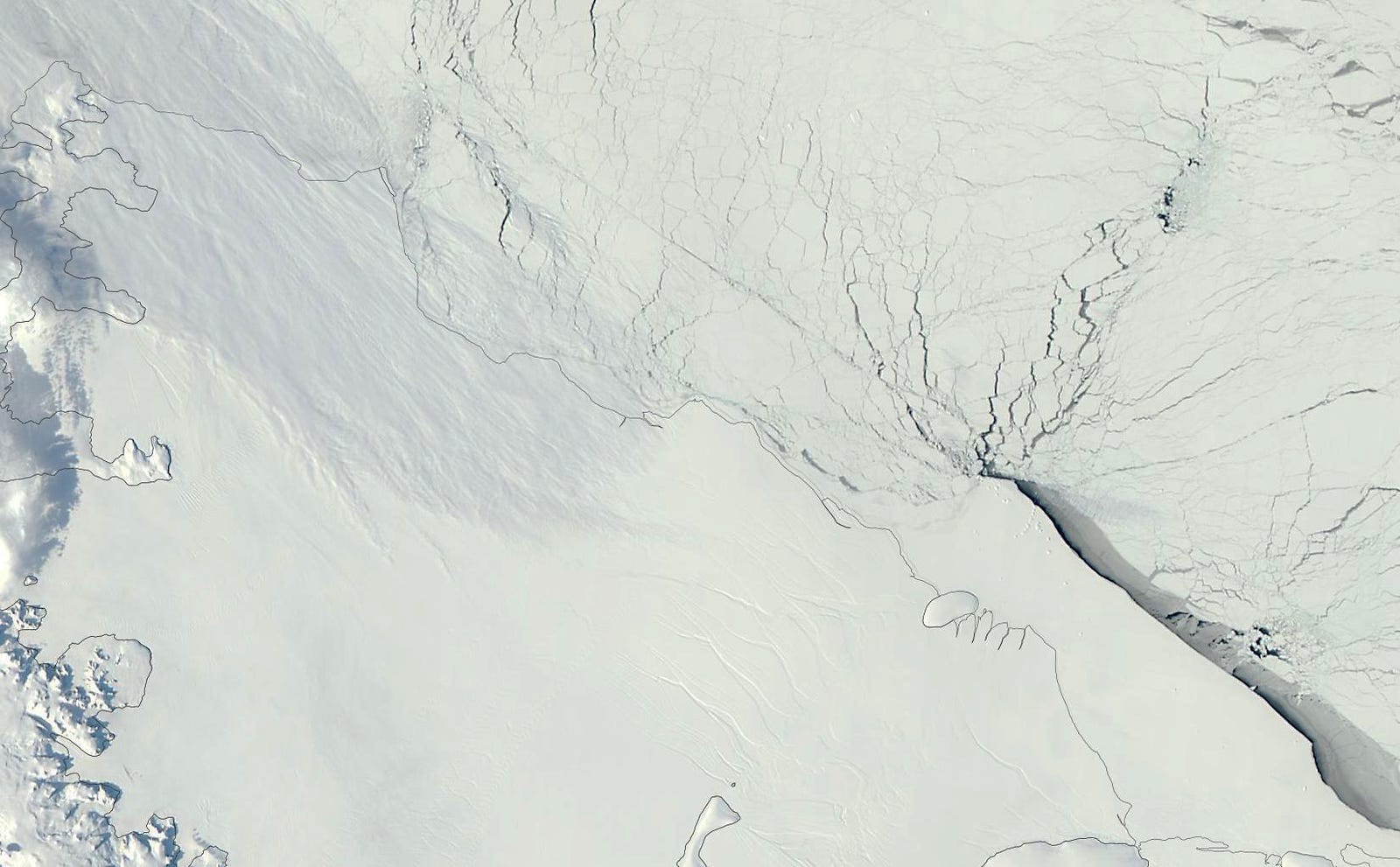 The Larsen C ice shelf in 2012, just a blank slate.