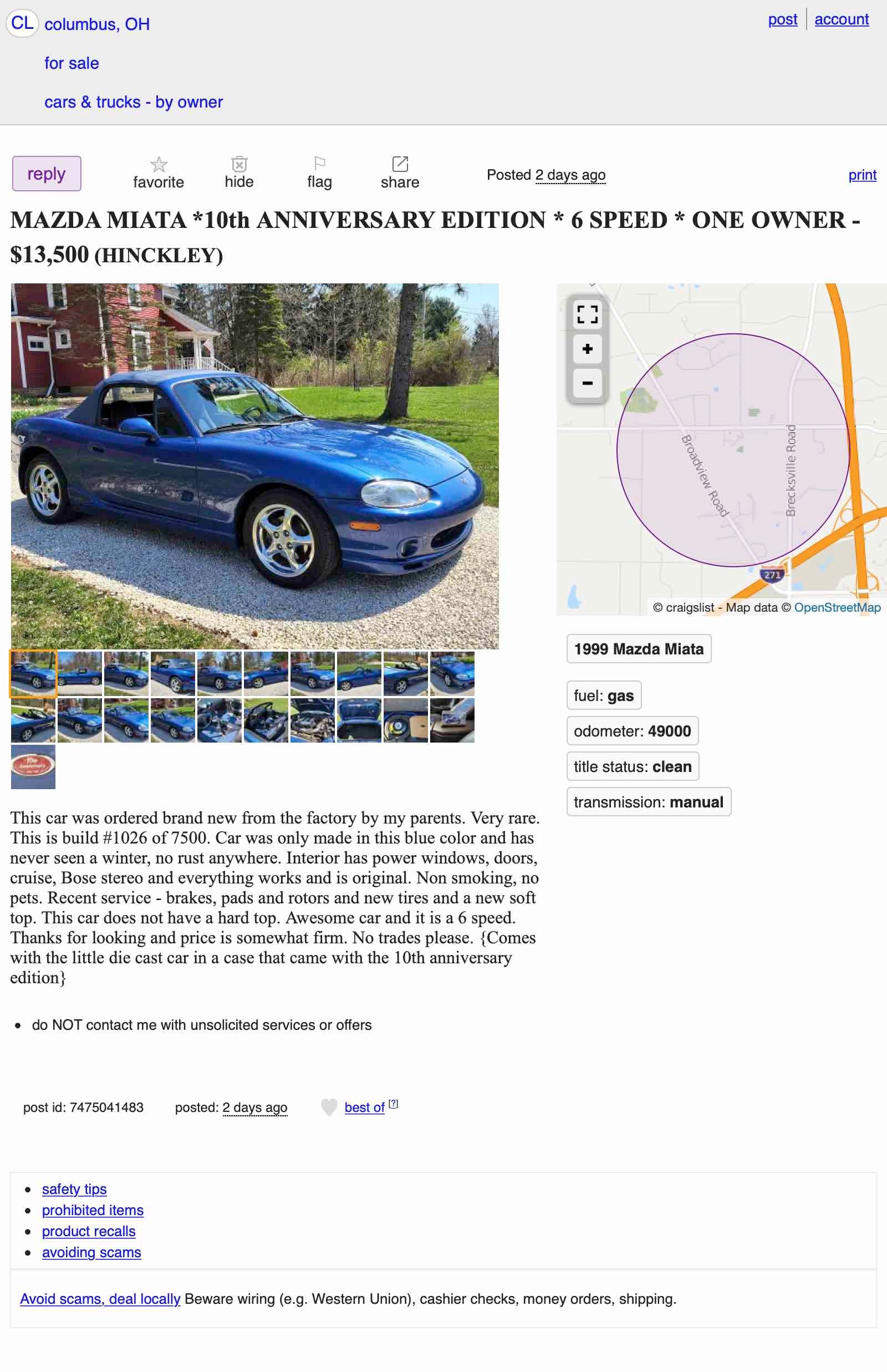 At $13,500, Is This 1999 Mazda MX5 Anniversary Edition A Deal?