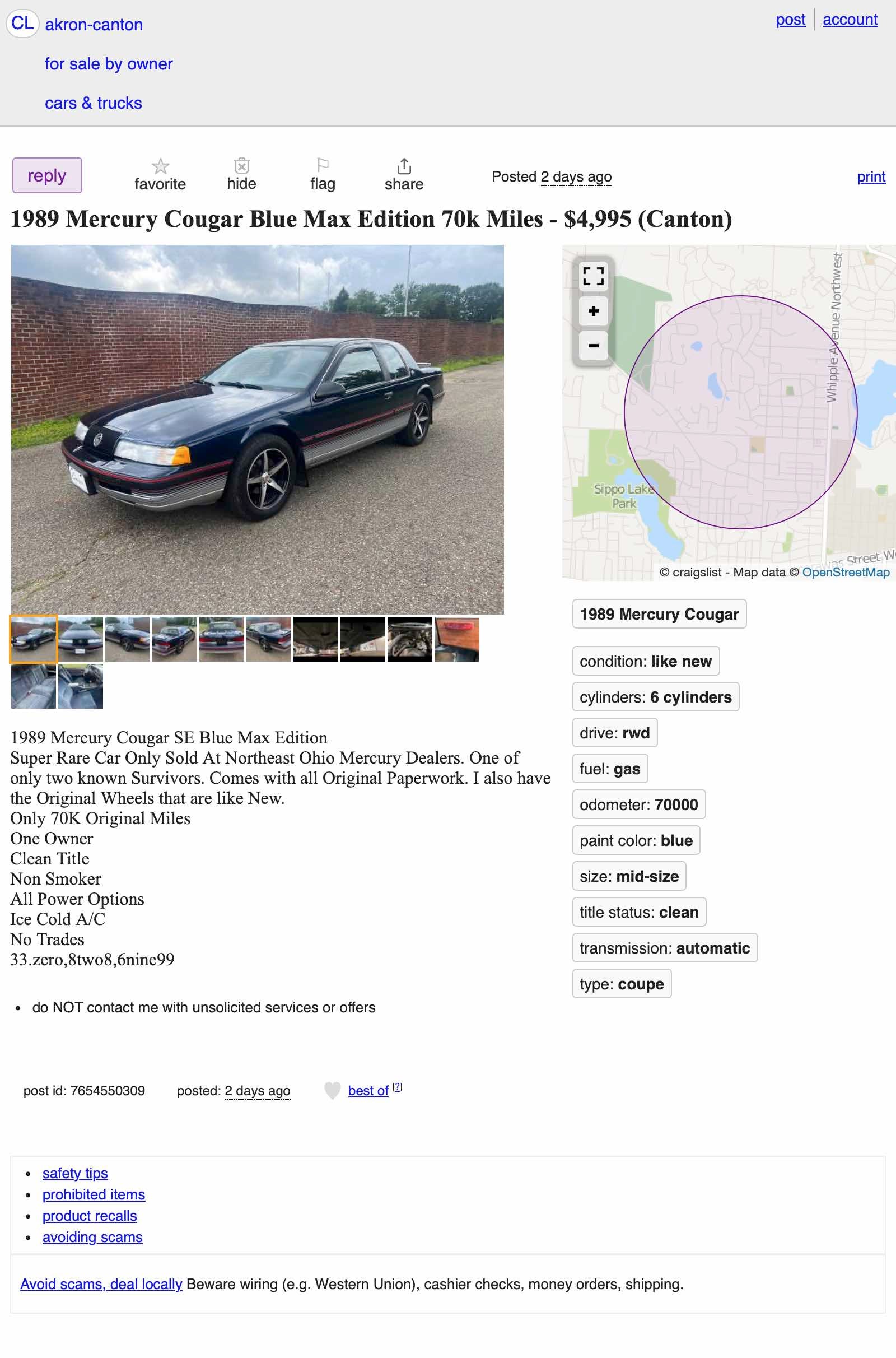 At 4 995 Is This 1989 Mercury Cougar Blue Max A Local Hero