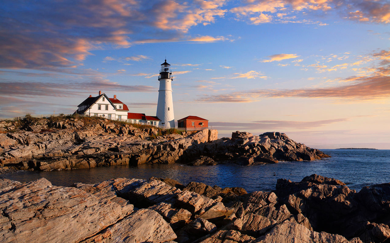 Maine new england. Кейп-Элизабет, США Маяк.