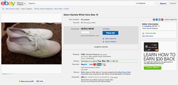 An eBay listing for &quot;damn daniels white vans&quot;