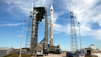 The United Launch Alliance Atlas V rocket and Orbital ATK Cygnus spacecraft stack sits on the launch pad at Cape Canaveral Air Force Station in Cape Canaveral, Fla., Monday, March 21, 2016. The cargo carrier is scheduled to launch Tuesday, March 22, and holds a commercial-quality 3D printer for astronaut as well as public use, for a price.