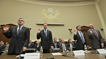 Witnesses representing the Citigroup Subprime-Related Structured Products and Risk Management operation are sworn in on Capitol Hill in Washington, Wednesday, April 7, 2010, prior to testifying before the Financial Crisis Inquiry Commission (FCIC) hearing to examine the causes of the collapse of major financial institutions caused by subprime lending.