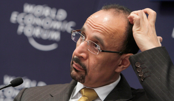 President and CEO, Saudi Aramco, Saudi Arabia, Khalid A. Al Falih pauses before speaking during a session at the World Economic Forum in Davos, Switzerland on Wednesday, Jan. 26, 2011. Buoyed by a burst of optimism about the global economy and mindful of the &quot;new reality&quot; that has framed it in the aftermath of the financial crisis some 2,500 business leaders, politicians and social activists will tackle an array of issues on the first day of the World Economic Forum. (AP Photo/Virginia Mayo)