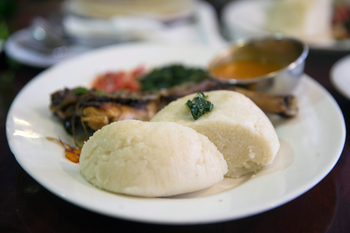 A portion of Ugali, a dish made from maize flour, is seen in a restaurant in Nairobi
