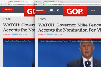 Screen shot showing how the gop.com url can be manipulated