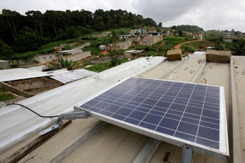 A solar panel on a roof in Abidjan, Ivory Coast