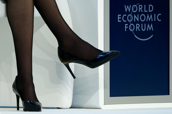 The shoes of Sandberg, Chief Operating Officer of Facebook are pictured during the annual meeting of the World Economic Forum (WEF) in Davos