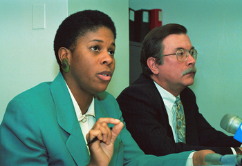New Alliance Party candidate Lenora Fulani, left, and her lawyer in 1993.