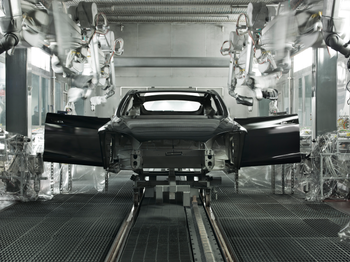 Production at Tesla&#039;s assembly plant in Fremont, California.