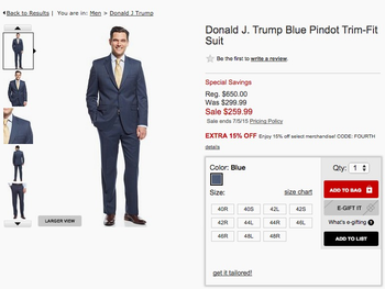 Donald Trump&#039;s signature suiting on Macys.com