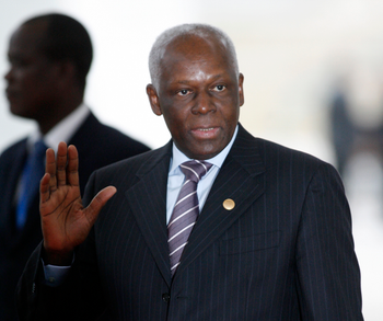 President Jose Eduardo dos Santos arrives for an EU Africa Summit in Lisbon, Sunday Dec. 9, 2007. European and African leaders are scheduled to sign a strategic partnership agreement on Sunday, after a two-day summit marked by tensions over human rights in Zimbabwe.