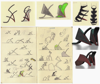Some of Asanaliev&#039;s design sketches and mock-ups that he sent to United Nude.