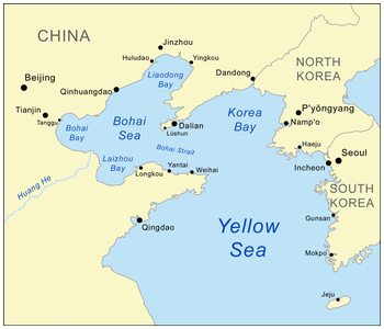 The Yellow Sea, between China and the Korean peninsula.